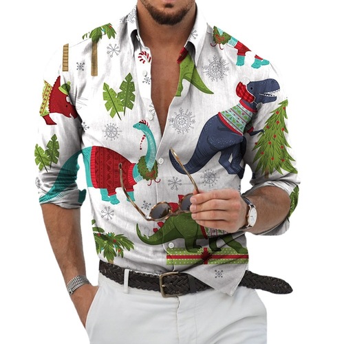 Bestselling 3D Long-Sleeve Christmas Series Long-Sleeve Shirt Hawaiian Loose Plus Size Autumn/Winter Men's Top