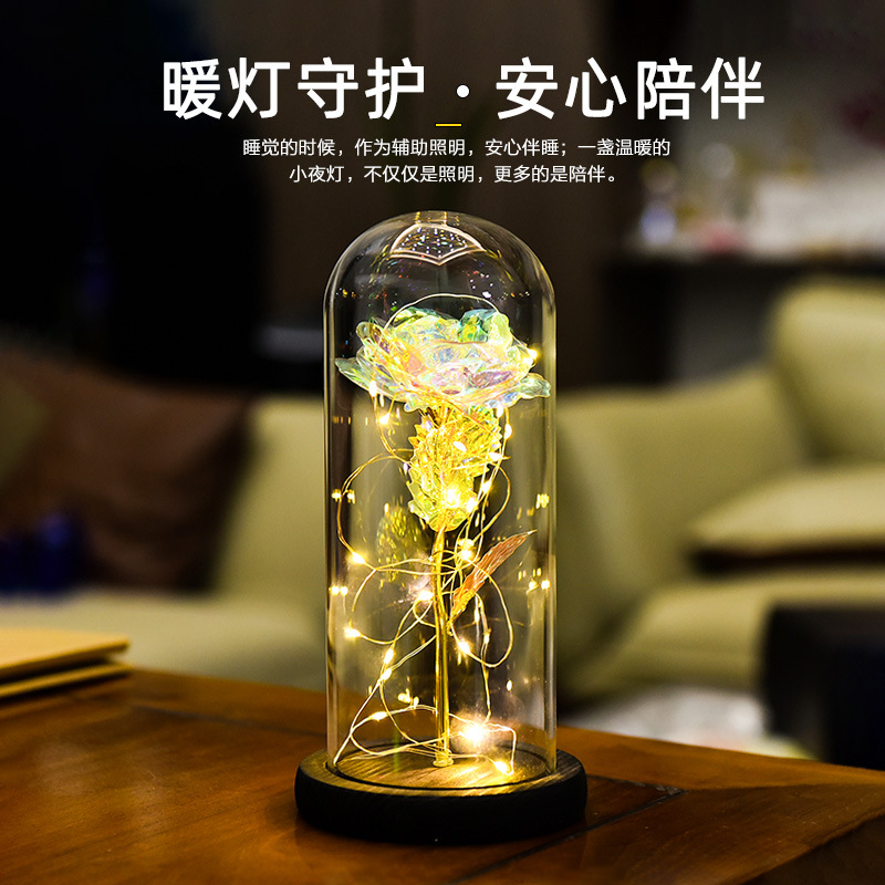 Flor eterna cubierta de vidrio lámina de oro rosa Día de San Valentín regalo de cumpleaños decoración noche luz transfronteriza Amazon