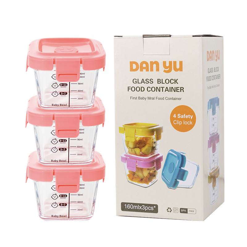 Tres juegos de alto silicio de vidrio de silicio para bebés, caja de alimentos suplementarios para bebés, recipiente de almacenamiento sellado para microondas resistente al calor