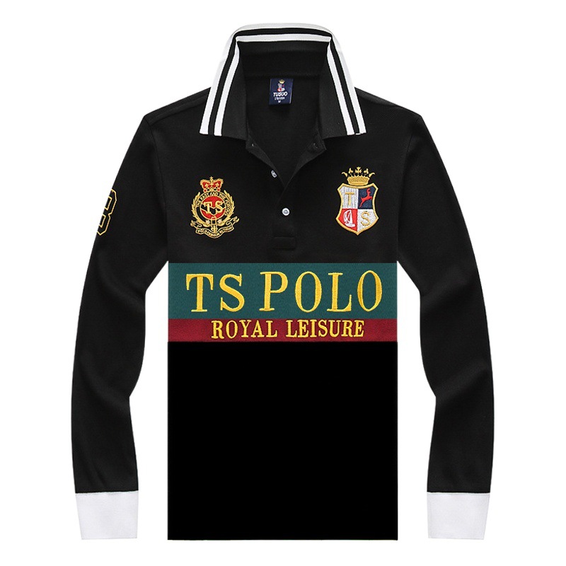 Primavera nueva camisa de Polo de manga larga de los hombres de alta calidad de algodón carta bordado contraste color americano británico deportes ocio