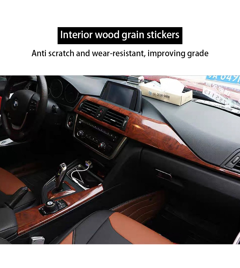 High-End Car Interior Color-Changing Film, Glossy Wood Grain and Sparrow Pattern Modification Sticker, Peach Wood Grain Central Control Renovation Sticker