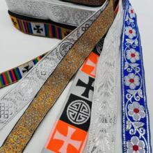 厂家直销十字架几何提花织带金银丝小花丝带饰品服饰箱包装饰配件