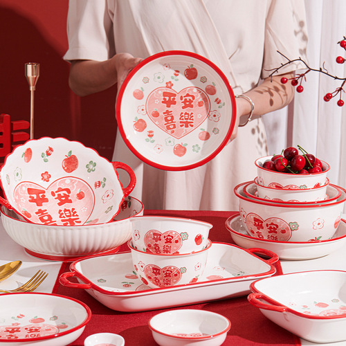 Good-looking housewarming, wedding and happy words wholesale plates, bowls and plate combinations, household dishes sets, household ceramic tableware