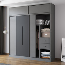 欧式衣柜家用推拉门小户型卧室简易衣橱实木两门出租房整体储