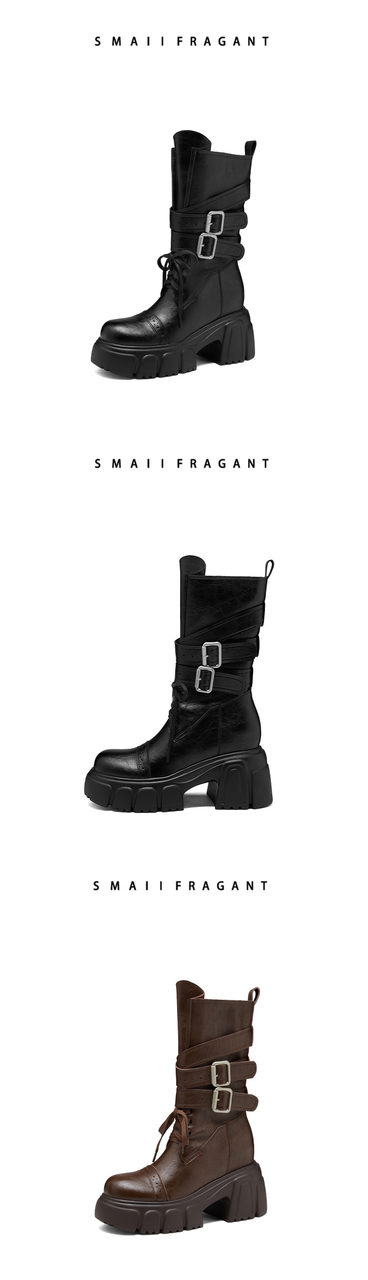 Boot nữ cổ cao ôm bắp chân đế dày 10 cm phong cách phương Tây cổ điển — Lớp lót nhung đen chi tiết 8
