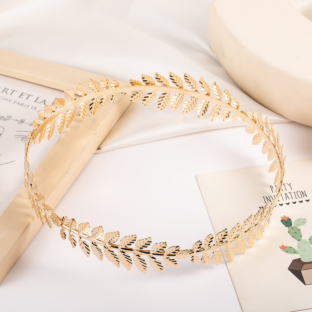 Europese en Amerikaanse bruidshoofdtooi met gouden bladmotief, haaraccessoire, kroonhoofdband, kerstgroothandel_voghion.com