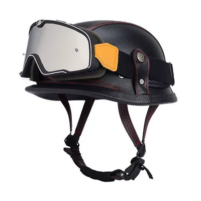 Motosiklet dəbilqələri – Helmet, Soldier Leather Helmet, Retro - m55-56-black-and-red-lines-large-frame-goggles-limited-time-carnival