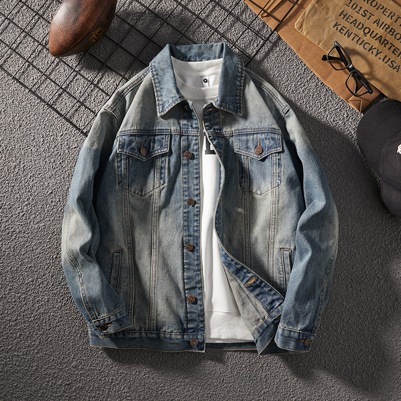 Veste en jean gras jaune délavé américain pour homme, nouvelle collection printemps et automne_voghion.com