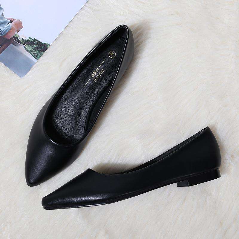 새로운 작업 신발 검은 색 뾰족한 발가락 플랫 부드러운 밑창 플랫 힐 전문 편안한 작업 통근 대형 여성 신발 4142