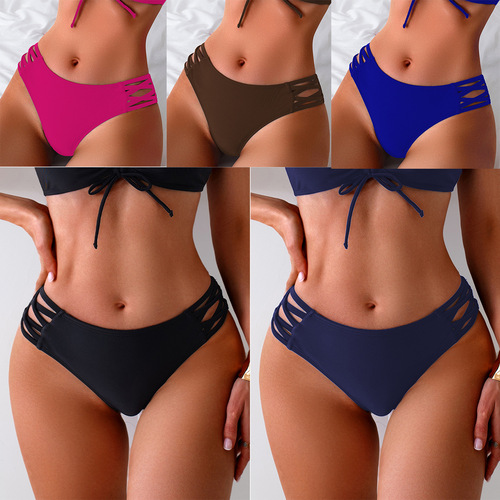 Overseas warehouse European and American style bikini thong underwear medium waist swimwear bottoms batch