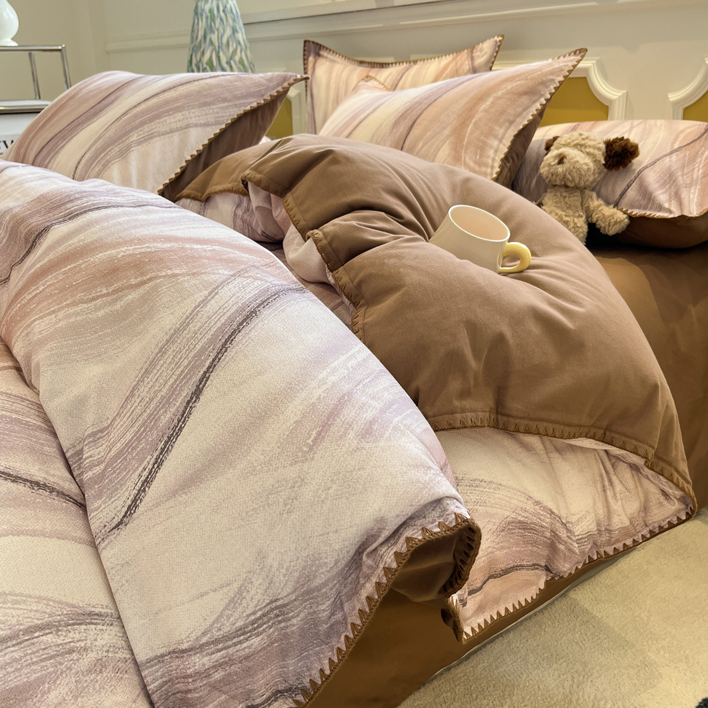 100% algodón conchas bordes gruesos cuatro piezas de una sola cama dormitorio de tres piezas de algodón superior colcha de cama suave