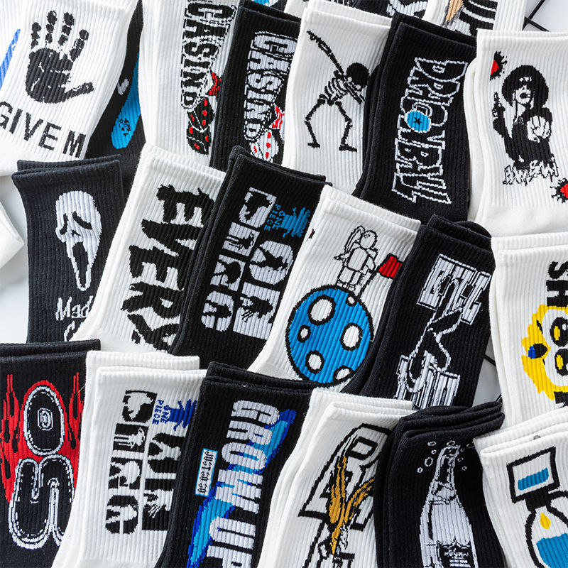 Cross-Border Amazon Autumn and Winter Skull Socks Astronaut Men's Socks Geometric Women's Socks Halloween Mid-Calf Socks