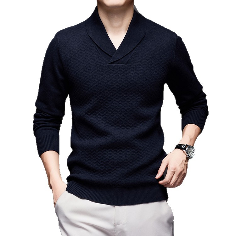 Nuevo cuello en V de manga larga base de punto de negocio casual de color sólido hombre de otoño y invierno fundación popular suéter de punto