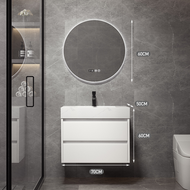 Shiqi Placa de roca gabinete de baño combinación de luz de lujo moderno simple baño mesa de lavado lavabo gabinete