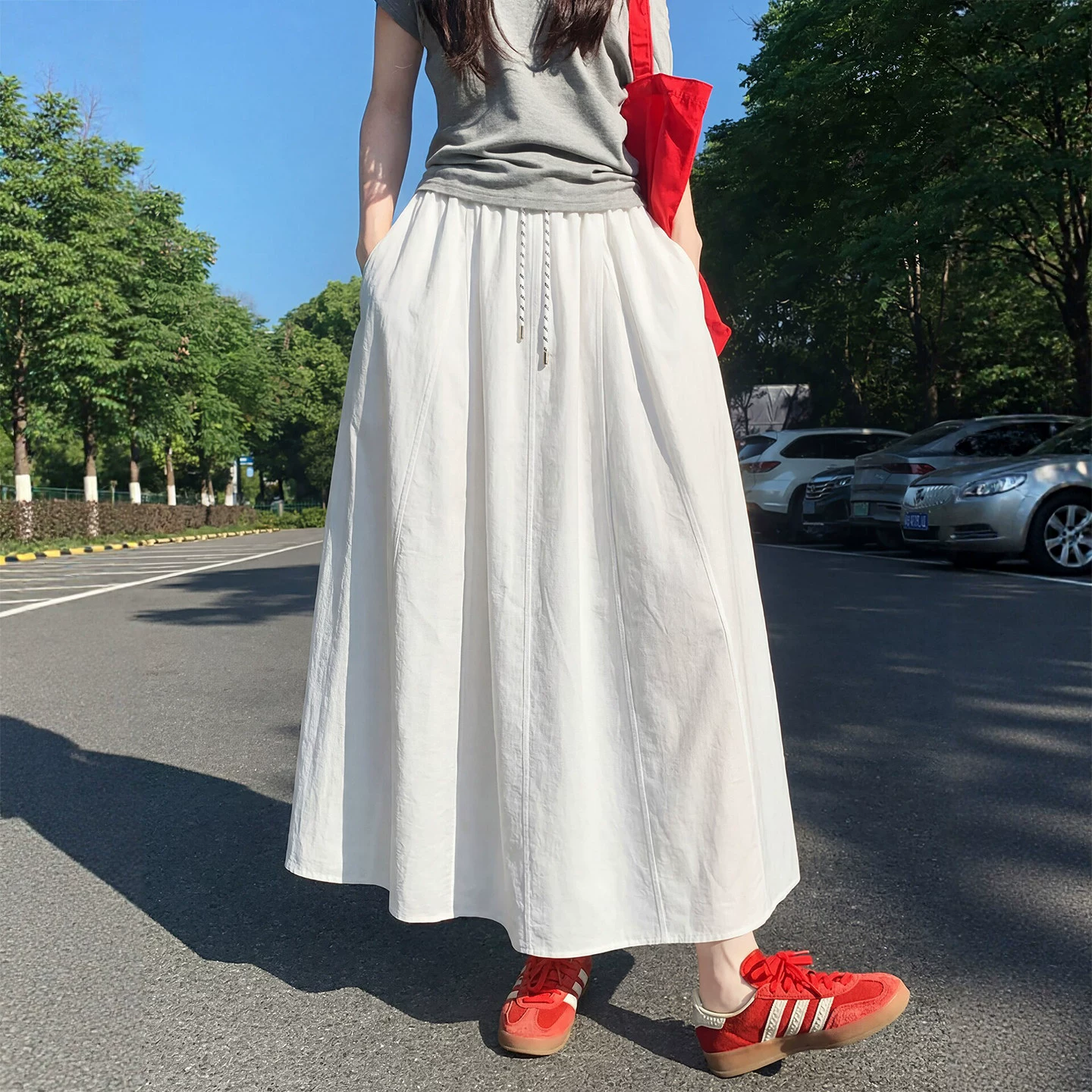 Юбка-полусолнце в рабочем стиле для женщин, новинка 2026 года, больших размеров, А-силуэт, с эффектом драпировки, для миниатюрных фигур, летняя длинная юбка-фонарь.