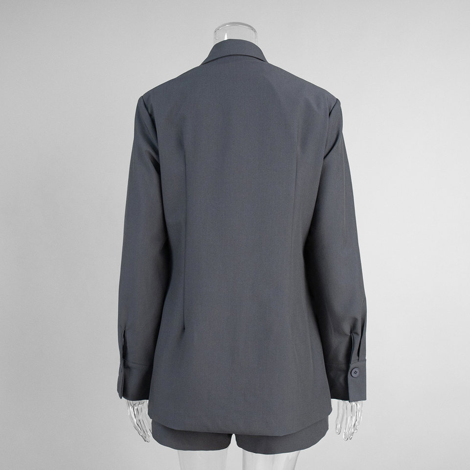 Bộ vest nữ áo khoác dài tay kèm quần short, form rộng thanh lịch công sở — màu xám chi tiết 7