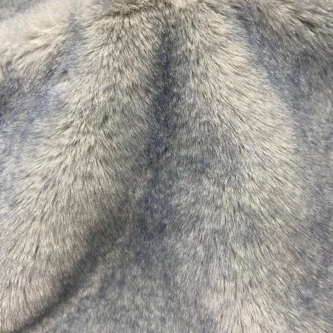 Pello de conejo de imitación de desvanecimiento de color, pelo de conejo de imitación blanqueado, pelo de conejo de doble color blanqueado, bolsas de moda, zapatos