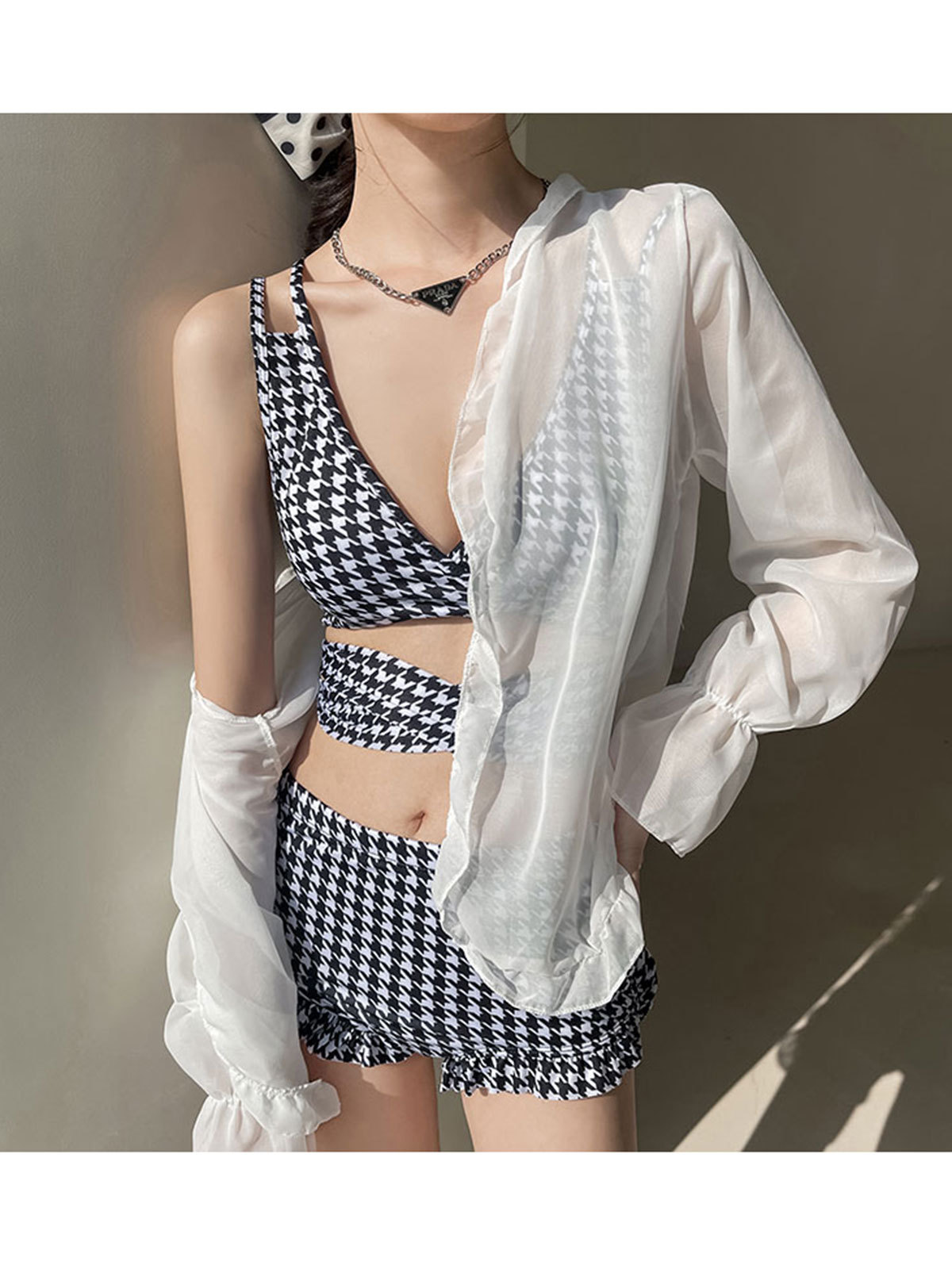 Traje de baño de bikini dividido con correa de pata de gallo para mujer en aguas termales coreanas ins sexy pechos pequeños chicas calientes vacaciones playa