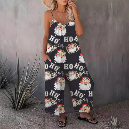 Women's Printed Sleeveless Bodysuit for Spring and Summer Fashion - Casual Long Pants with Bustier Top - One Size, Same Color