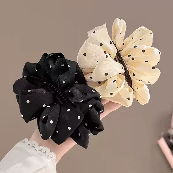 Korean-style new hair accessories with a voluminous, fluffy, cloud-like, bubble-shaped, polka dot, and floral design, creating a sweet and charming look, including banana hair clips