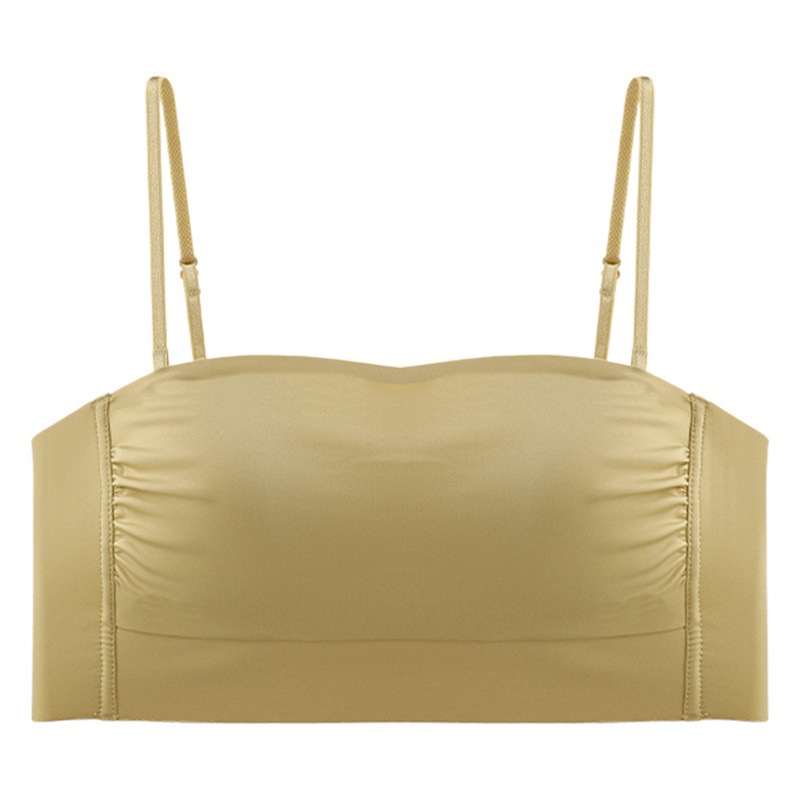 Verano simple brillante sin tirantes sin costuras tubo superior Correa sujetador ultra-Delgado inalámbrico moda todo-fósforo belleza espalda ropa interior