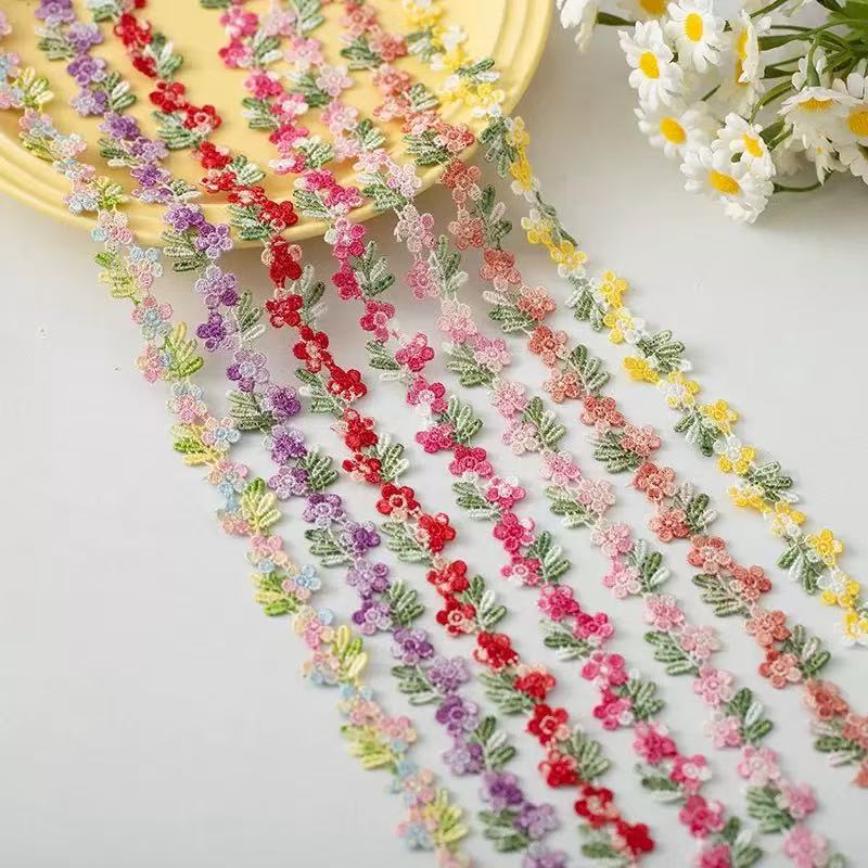 2cm彩色小花朵水溶刺绣花边蕾丝花边diy布艺饰品项链鞋帽服装辅料