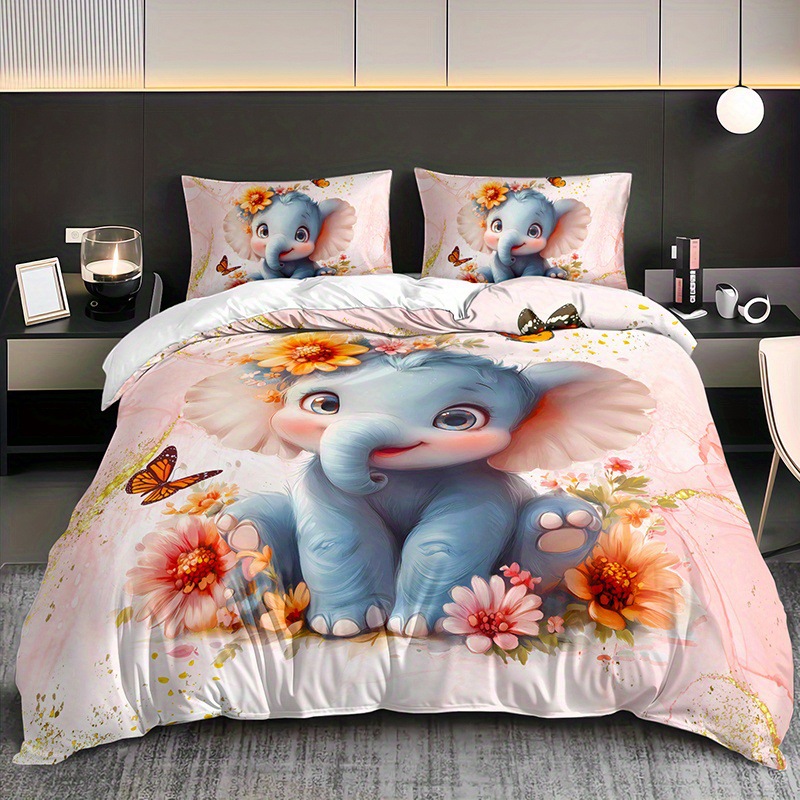 TEMU / JIT impresión digital abrasión oscuro elefante estilo animal set edredón para diseñar