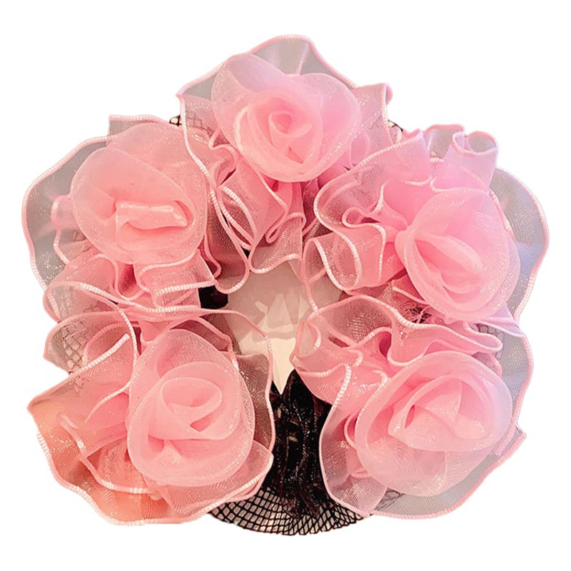 Children's Cute Pearl Flower Head Flower Hair Net Girl's Dance Grade Test Special Ball Head Coiling Hair Ring Net