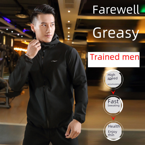 Men's Large Size Sweat Suit Set with Open Jacket and Pants, Heavy Sweat Generating Weight Loss Exercise Suit with Heat and Sweat Dispersal