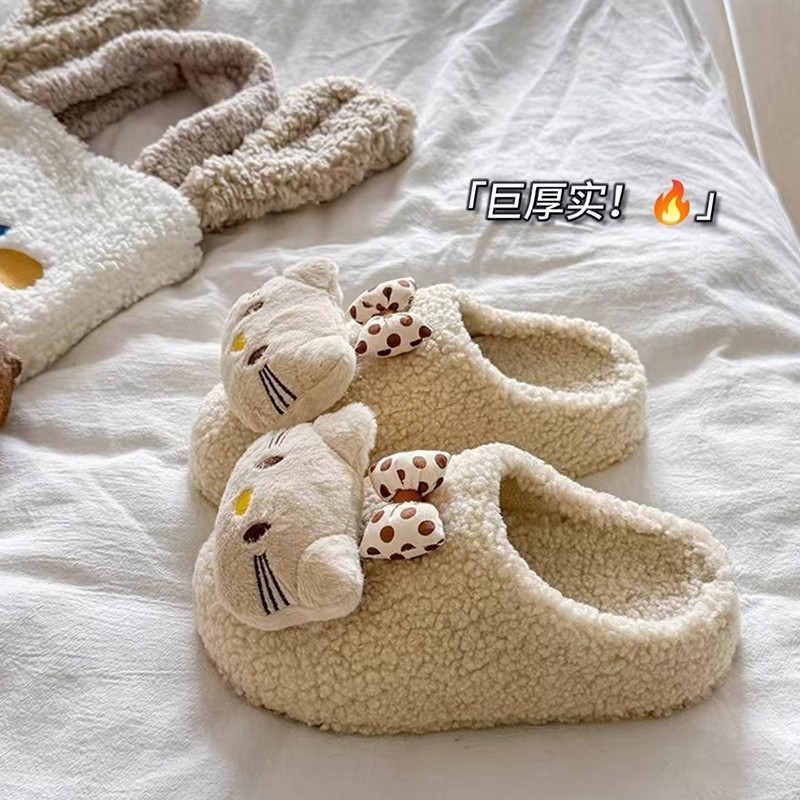 可爱卡通毛毛拖鞋女冬季外穿厚底包头棉拖鞋女加绒保暖居家月子鞋