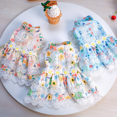 Pet Clothes Teddy Bichon Clothing Factory Direct Supply Endless Summer Floral Dress Princess Lace Flower Dog Clothes