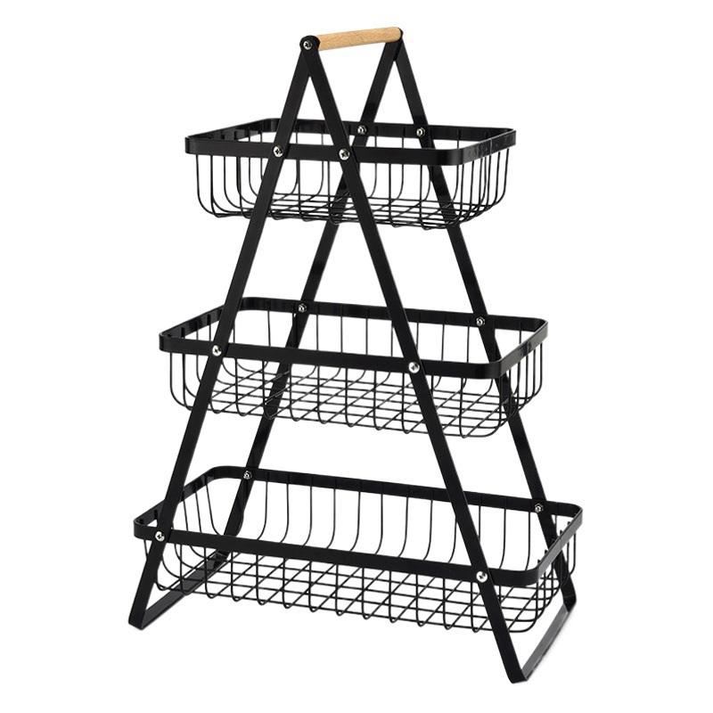 Manguito de madera, canasta de frutas de hierro forjado, canasta de mano de doble capa y tres capas, sala de estar, cocina, pan, canasta de almacenamiento de bocadillos, estante