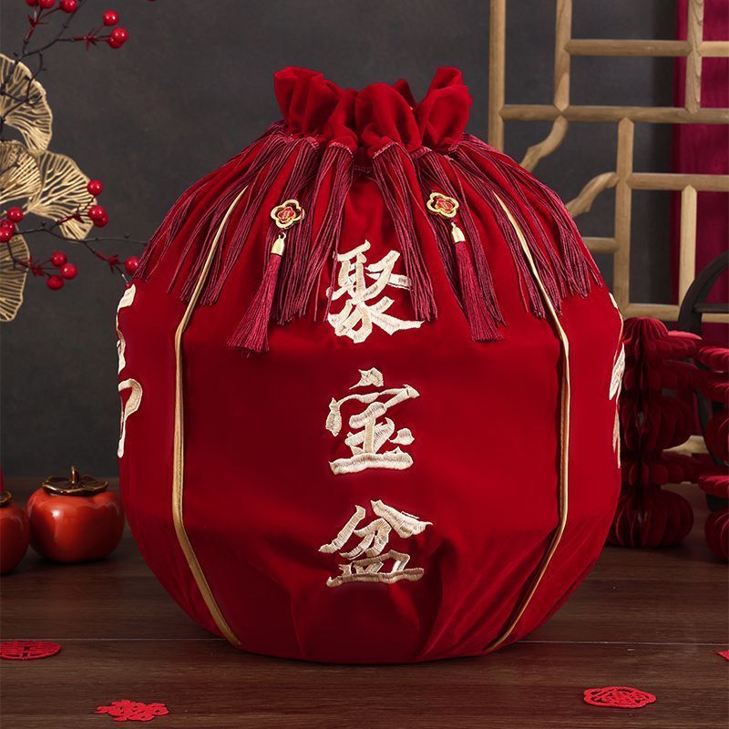 结婚包袱皮刺绣束口福袋女方陪嫁聚宝盆抽拉包裹红布婚庆用品大全|undefined