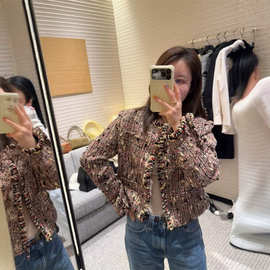 2026夏季新款南油cha复古名媛气质优雅风纽扣粗花呢圆领小香外套