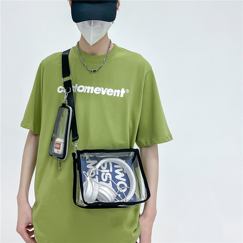 Cross-border Amazon PVC crossbody bag for women, transparent jelly bag, Hong Kong style trendy PVC transparent one-shoulder crossbody bag for men