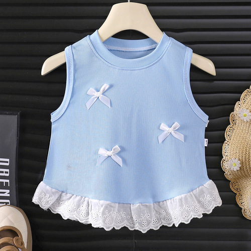 New Style Backless Top Baby Trendy Kids Korean Version Sweet Ruffled Butterfly Knot Sleeveless Blouse for Girls Summer Outfit Factory
