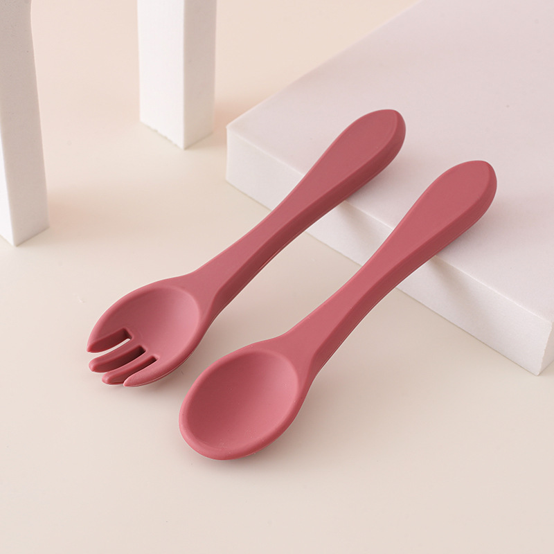 Cuchara de tenedor de silicona con mango de madera para bebés, suplemento alimenticio para el hogar, juego de tenedor y cuchara de silicona con mango de madera, cuchara de alimentación para niños resistente a caídas
