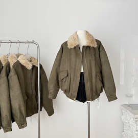 "城市游牧"环保麂皮绗棉皮衣夹克防皮毛一体毛毛外套