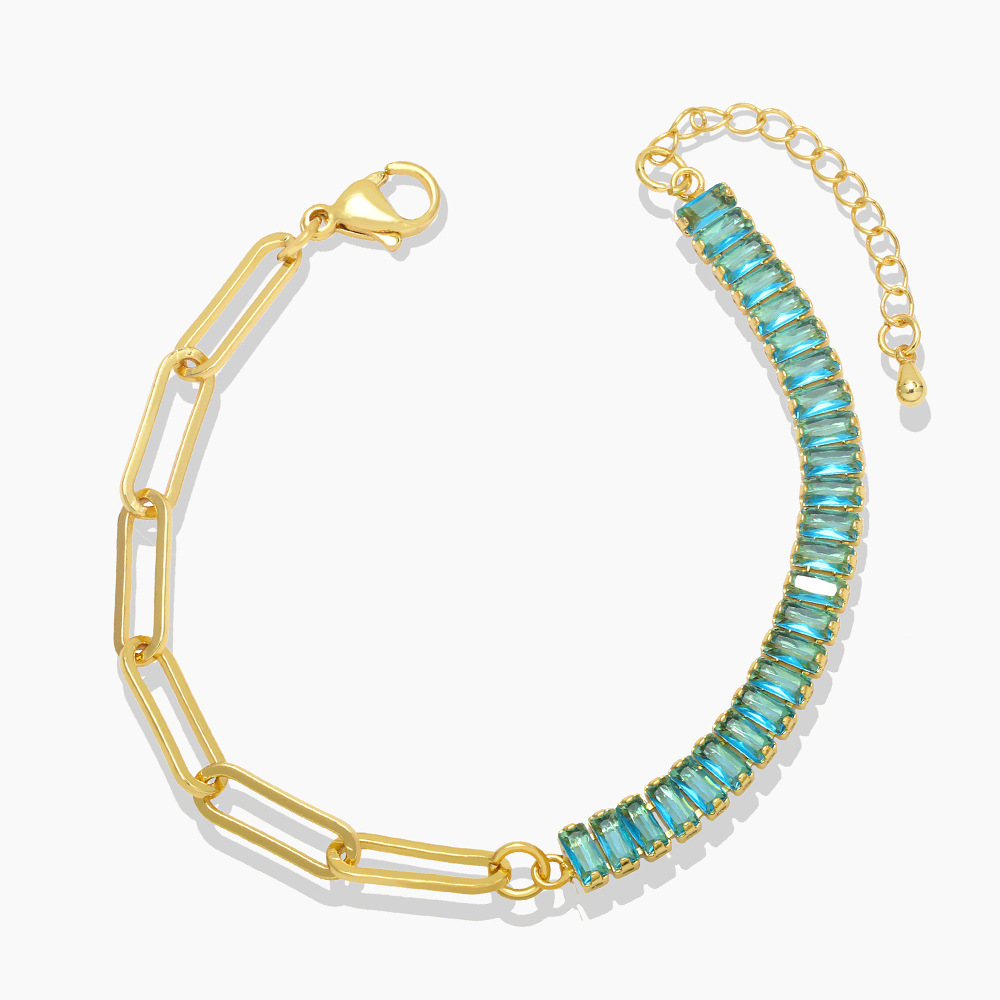 Fashion Stitching Square Zircon Copper 18K Gold-plated Bracelet