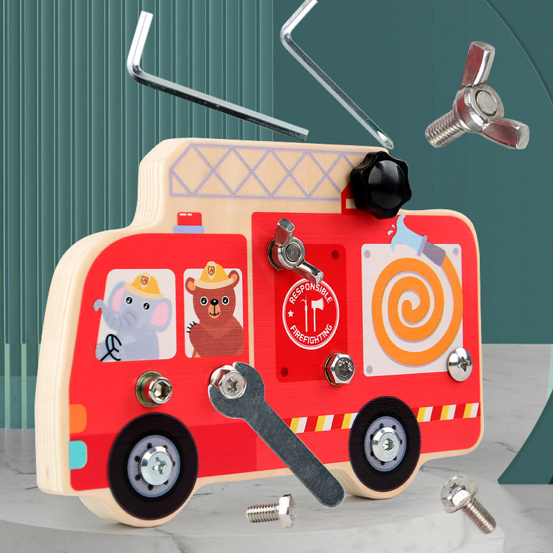 Cross-Border Fire-Fighting Tool Vehicle Multi-Functional Early Education Repair and Disassembly Wooden Baby Children's Hands-On Screw Educational Toy