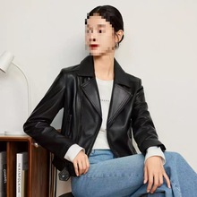 海宁女士皮衣外套新款西装绵羊修身短款时尚皮衣显瘦机车