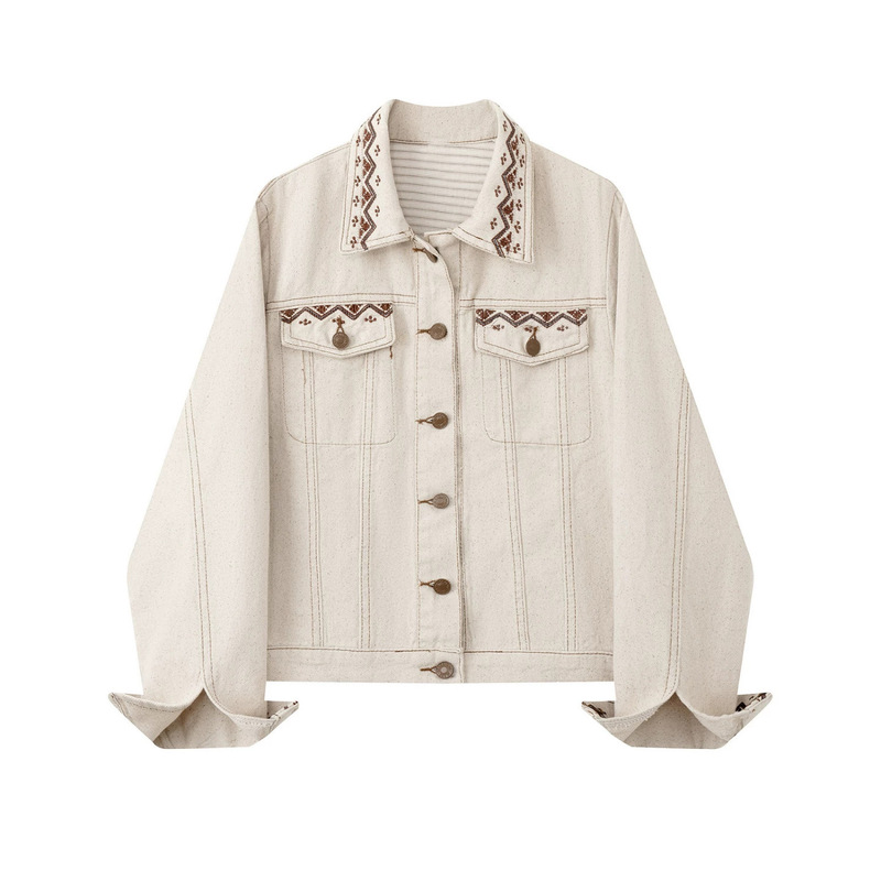 Old Money Style Embroidered High-End Off-White Denim Jacket for Women, 2026 Autumn Fashion, Stylish and Elegant Jacket Old Money Style Embroidered High-End Off-White Denim Jacket for Women, 2026 Autumn Fashion, Stylish and Elegant Jacket
