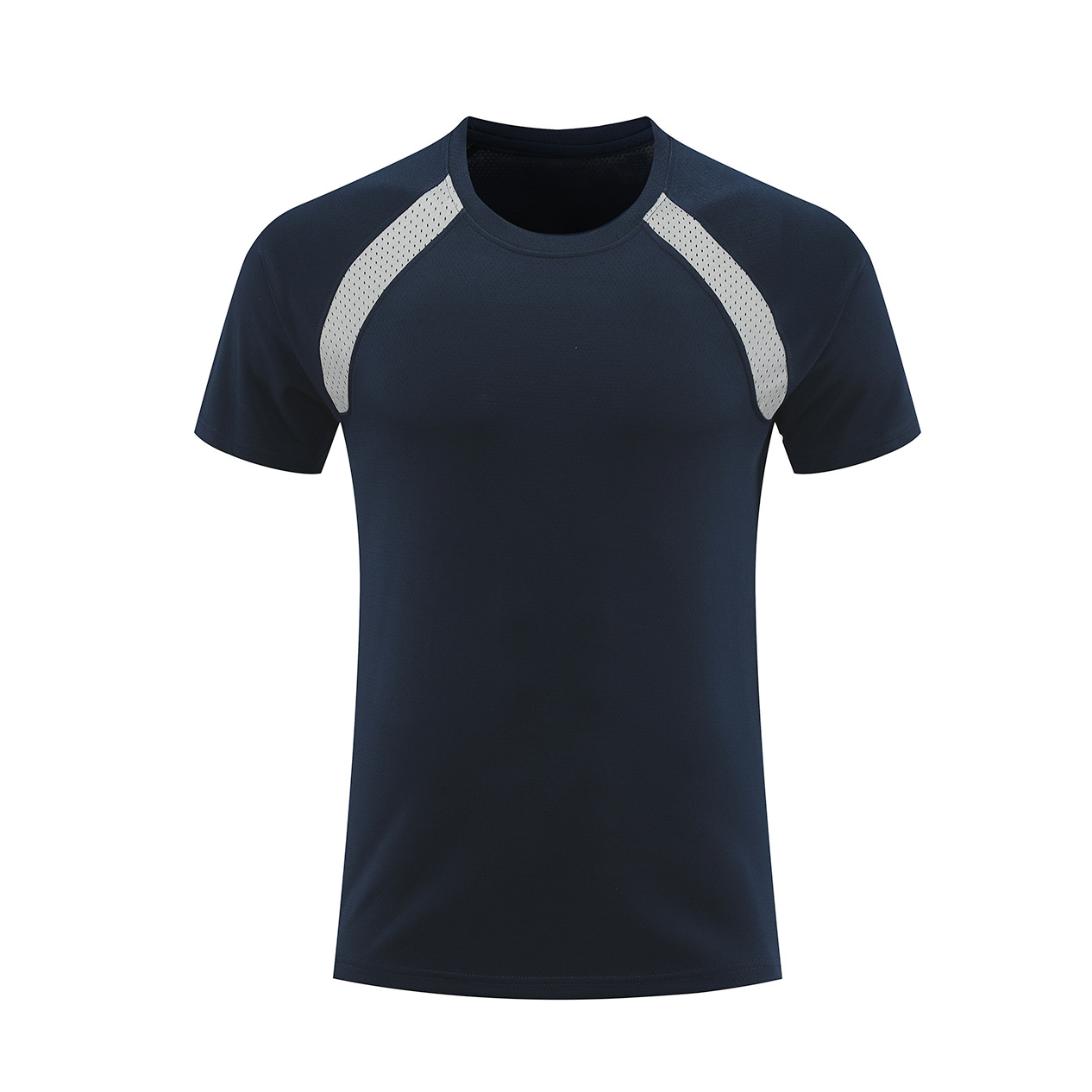 Hombre deportivo ocio mangas cortas T gran agujero de ventilación color combinado ropa de trabajo de secado rápido impresión logotipo camiseta ropa deportiva fitness