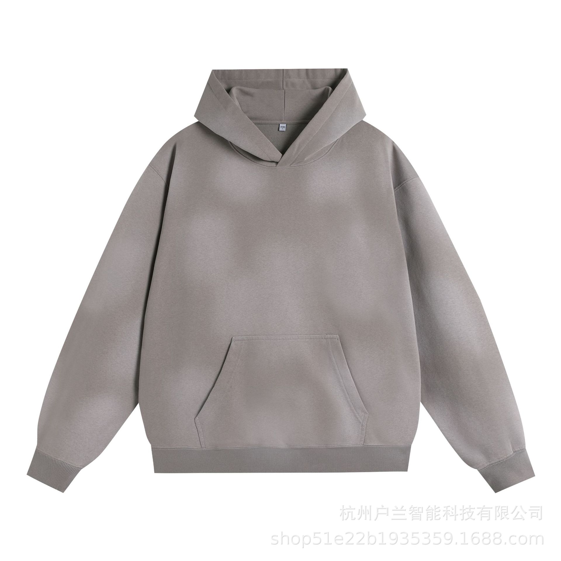 400g distressed brushed gradient spray hooded sweatshirt ash