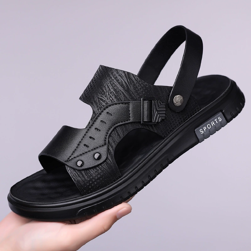 Мужские сандалии на толстой подошве 2025 новые летние мягкие пляжные туфли повседневные универсальные летние сандалии и шлепанцы с вырезами коричневые