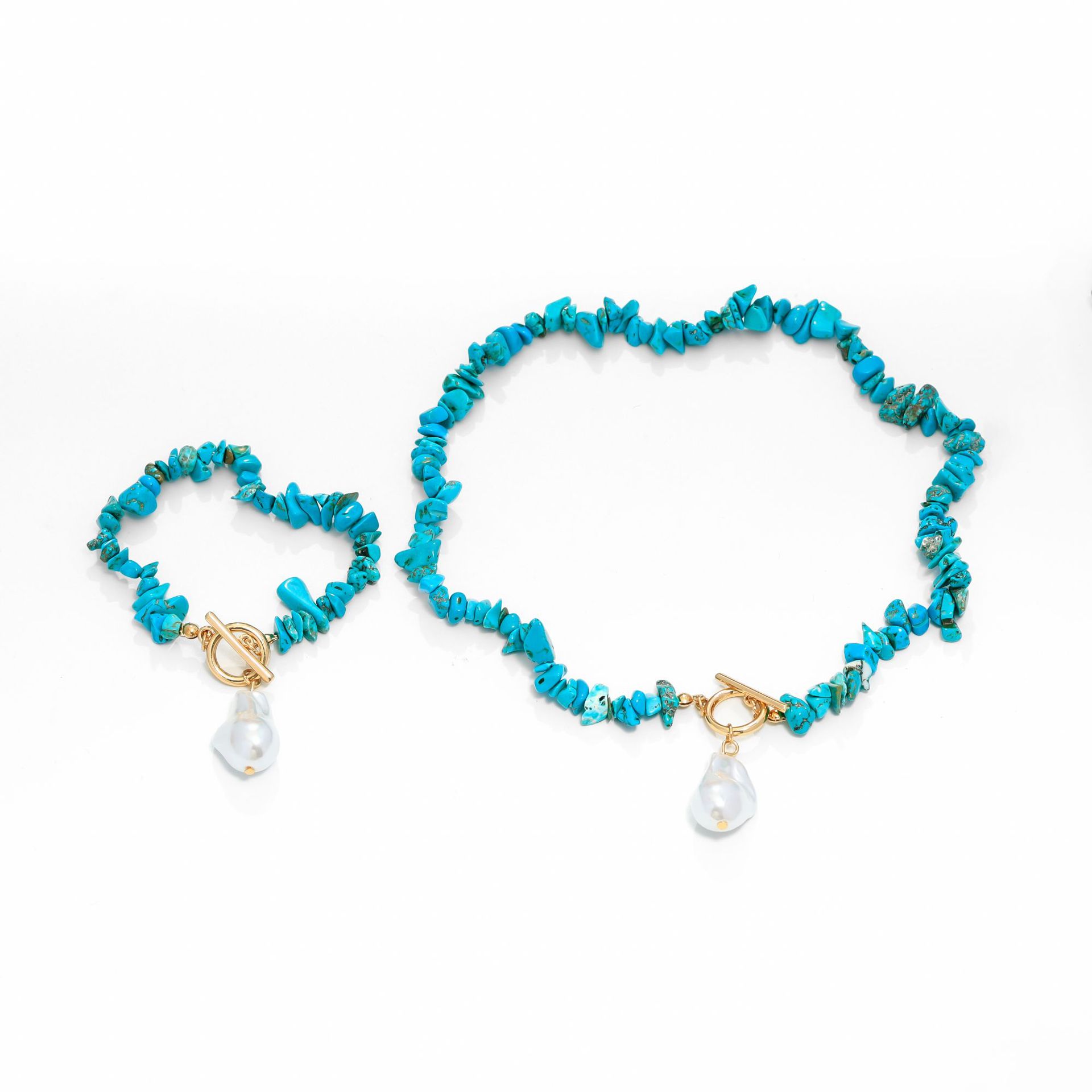 Conjunto de Joyería Europea y Americana, Cierre OT de Aleación Grande e Irregular, Elegante, Simple y Moderno, Collar y Pulsera Verde