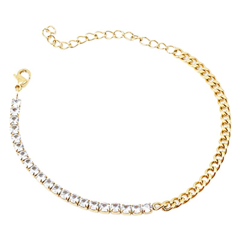 Collar de diamantes de cadena cubana de acero inoxidable transfronterizo hembra 18K moda collar de pulsera de acero de titanio de todo fósforo cadena terminada al por mayor
