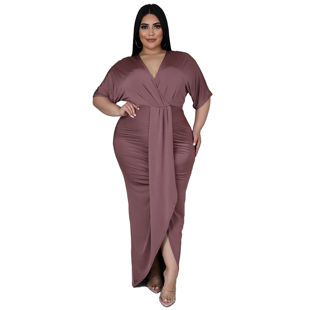 2022 primavera europea y americana nueva moda más el tamaño de las mujeres de comercio exterior sexy discoteca irregular split vestido con cuello en V