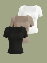 W 15611 U Neck Short Sleeve T-Shirt ��������T�� �羳�W��