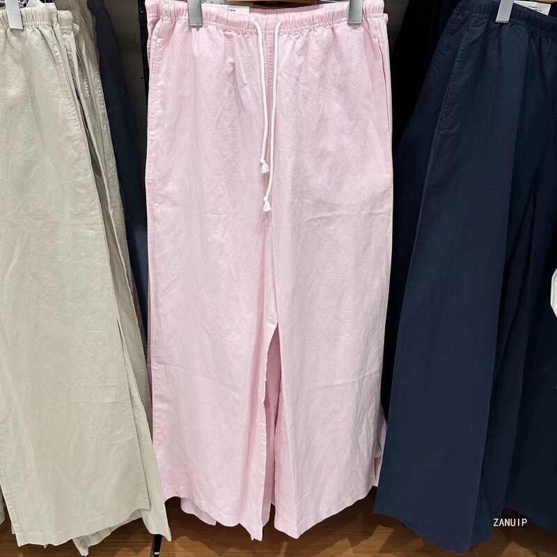 2026 Spring/Summer New Collection High-Quality Goods Extended Length Women's Linen Blend Comfortable Trousers/Casual Pants 483904
